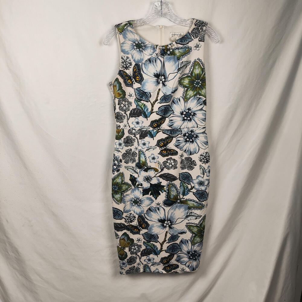 En Focus Studio Dress Womens 8 Multicolor Floral Butterfly Beaded Sheath Party